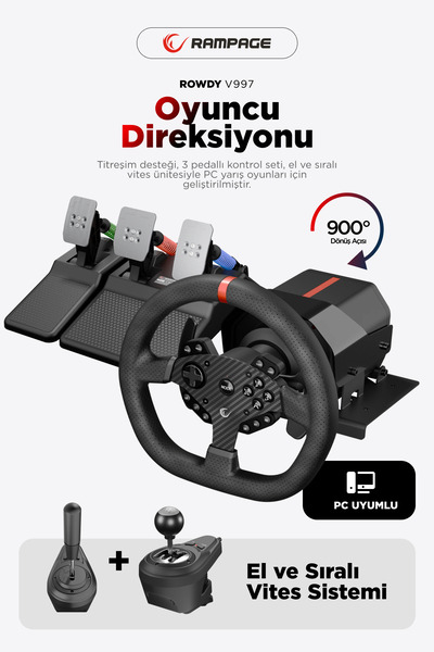 Rampage Rowdy V997 Pc -pedallı - El Ve Sıralı Vitesli Oyuncu Direksiyonu (SAD...