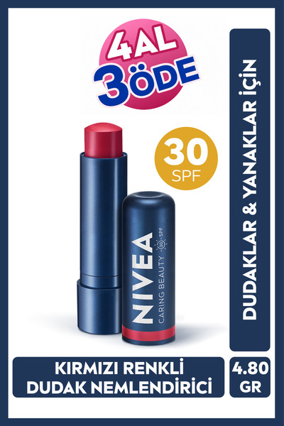 NIVEA Kırmızı Renkli Nemlendirici Dudak Bakım Kremi 4.8gr, SPF30,Allık Etkisi...