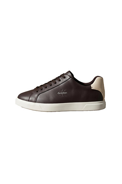Calvin Klein Men's Ck Logo Embossed Low-Top Leather Brown Sneaker