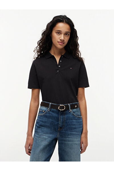Tommy Hilfiger Schwarzes Damen-Polo-T-Shirt 1985 REG PIQUE POLO SS