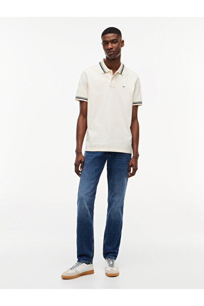 Tommy Hilfiger Men's Brand Logo Cream Polo Neck T-Shirt Suitable for Daily Use