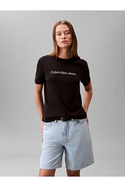 Calvin Klein Kadın Siyah Grafikli Tişört