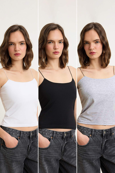 Trendyol Kollektion Schwarz-Weiß-Grau Melange 3er-Pack figurbetonte, elastisc...