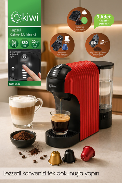 Kiwi Kcm-7597 Multikapsül Kahve Makinesi Kırmızı Dolce Gusto/ Toz Kahve Ile U...
