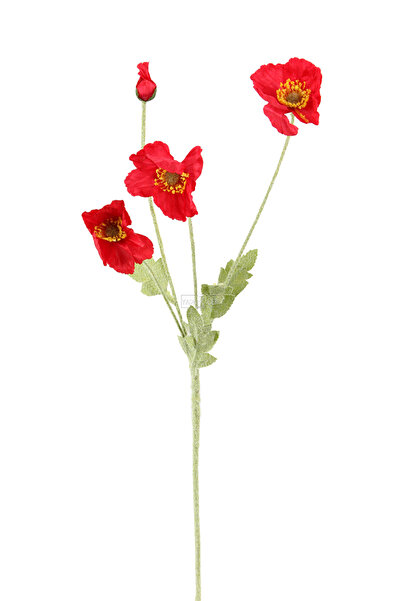 Yapay Çiçek Deposu Yapay Çiçek 4lü Gelincik Dalı 60 cm Kirmizi