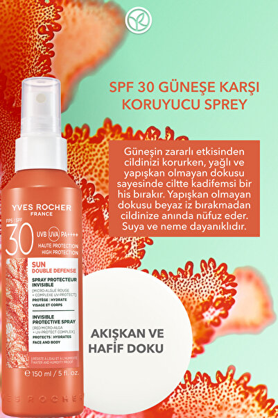 Yves Rocher Yüz &Vücut Güneş Spreyi - SPF 30 / Sun Double Defense - Kırmızı Mikro Alg 150ML
