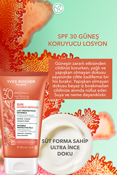 Yves Rocher Yüz&Vücut Güneş Losyonu - SPF 30 / Sun Double Defense - Kırmızı Mikro Alg 150ML