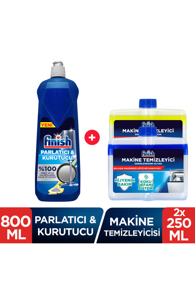 Finish Bulaşık Makinesi Parlatıcı Limon 800 ml + Makine Temizleyici Sıvı 2 x ...