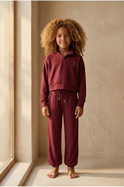 Katia&Bony Children's Basic Fluffy Elastic Leg Sweatpants Claret Red