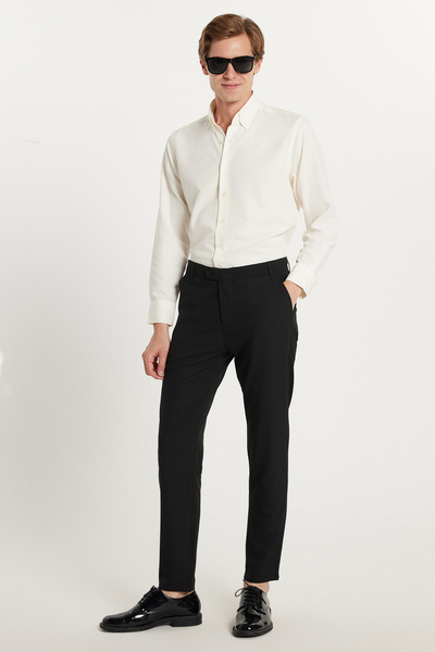 Tudors Erkek Slim Fit Dar Kesim Chino Yandan Cepli Pamuklu Siyah Pantolon