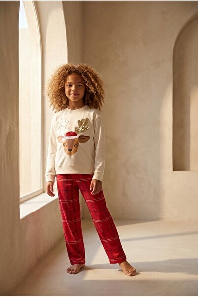 Katia&Bony Girl's Deer New Year Pajama Set Red