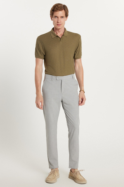 Tudors Erkek Slim Fit Dar Kesim Chino Yandan Cepli Pamuklu Gri Pantolon