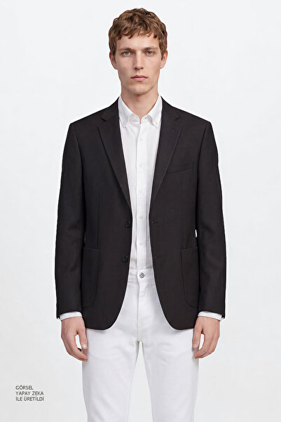 AC&Co / Altınyıldız Classics Erkek Siyah Slim Fit Dar Kesim Mono Yaka Torba C...
