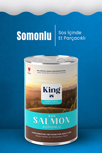 King Sos İçerisinde Et Parçacıklı Somonlu Kedi Konservesi 400 Gr*24 ADET