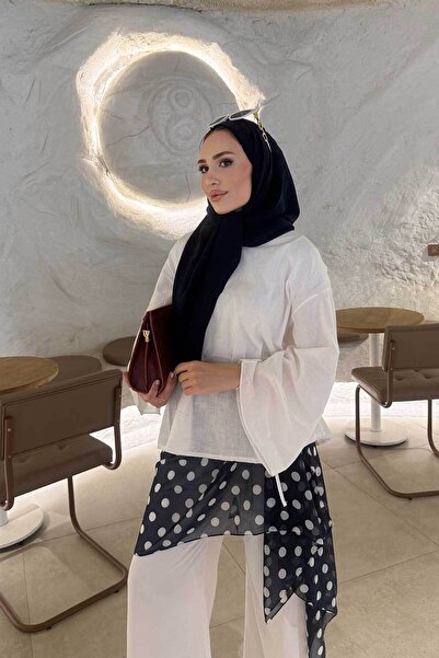 LOCCO تونيك نسائي بتفاصيل على شكل حرف V وأكمام على شكل خفاش وخصر من الكتان با...