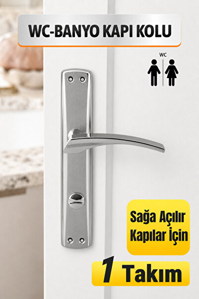 Badem10 Lavanta WC Banyo Aynalı Kapı Kolu Nikel İnox Sağa Açılır İç Dış Wc Ka...