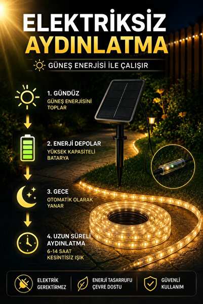Merwish Güneş Enerjili 3000K Şerit LED Işık – Kumandalı, IP65 Su Geçirmez Bahçe Ağaç Çit Aydınlatma