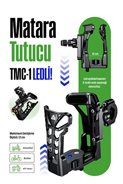 Nukrotech TMC-1 LED’li Bisiklet Motosiklet Termos Bardak ve Suluk Tutucu