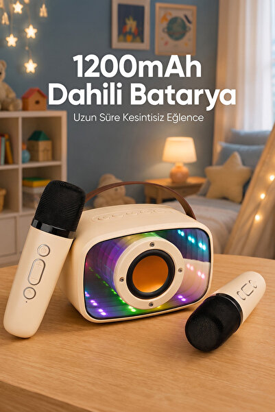 Mikado MD-57BT Endless 5W Bej TF + USB + AUX + BT Destekli 2 Wireless Karaoke Mikrofon 1200mAh