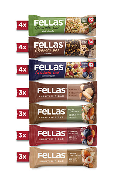Fellas Kuruyemiş Bar Karışık Paket 30g x 12 Adet + Granola Bar Karışık Paket ...