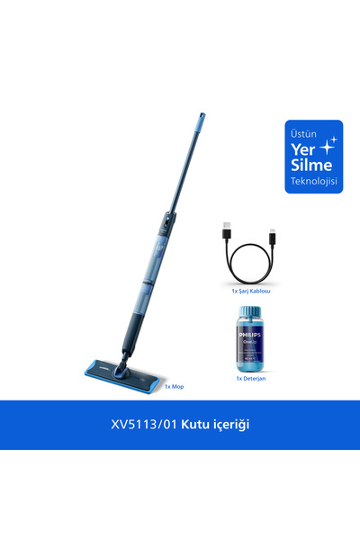 Philips 5000 Serisi OneUp Elektrikli Mop, Bakterilere karşı %99,9 etkili, 360 derece başlık, (XV5113/01)