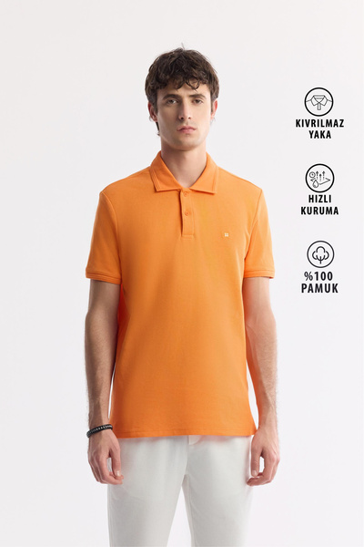Avva Men's Orange Non-Curling Polo Neck 100% Cotton Basic Regular Fit T-Shirt...