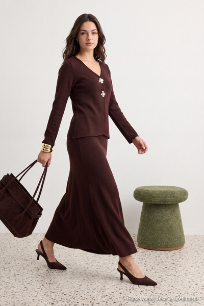 Trendyol Modest Set de tricotaje cu cataramă maro, model Regular Pike, cu par...