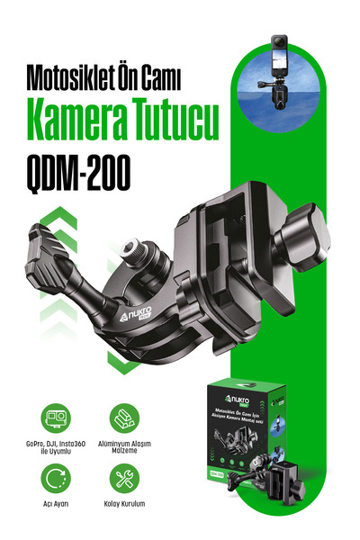 Nukrotech Motosiklet Ön Camı İçin Aksiyon Kamera Montaj Seti