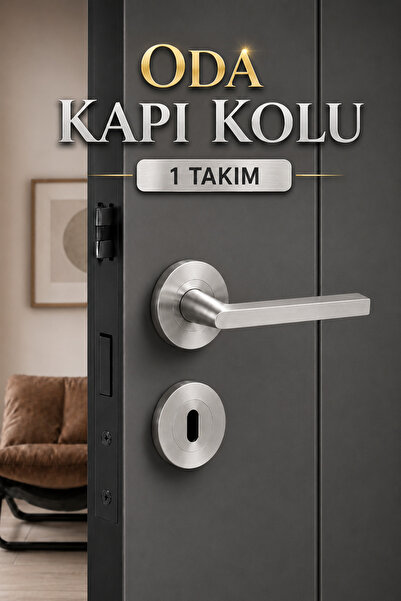 Badem10 1 Takım Hira Hayal Saten Nikel Renk Yuvarlak Rozetli Oda Kapı Kolu Mo...
