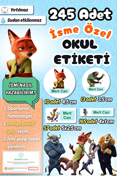 Sticker Ekspres Okul Etiketi Zootopia Zootropolis Kalem Defter Etiketi Özel İ...