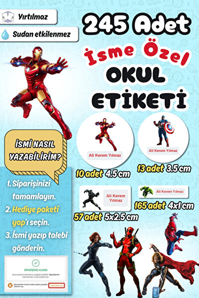 Sticker Ekspres Okul Etiketi Marvel Avengers Kalem Defter Etiketi Özel İsim Y...