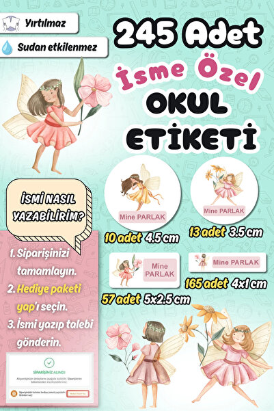 Sticker Ekspres Okul Etiketi Peri Kızı Kalem Defter Etiketi Özel İsim Yazılab...