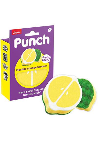 Vileda Punch Lemon Scented Non-Scratch Sponge, Versatile, Suitable for Kitche...