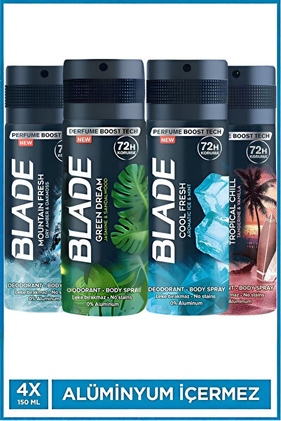 Blade Erkek Deodorant 4x150 Ml (Cool Fresh,Tropical Chill,Mountain,Green Drea...