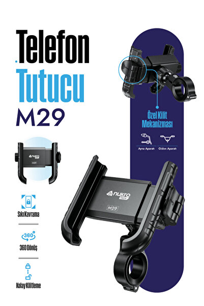 Nukrotech M29 KLİPSLİ MOTOSİKLET TELEFON TUTUCU KOLAY KULLANIM