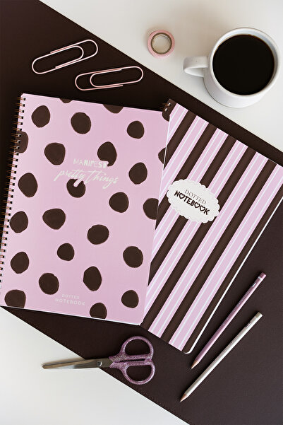 PAPERORA A4 Spiralli Karton Kapak 2’li Set Noktalı Okul Defteri 80 yaprak, De...