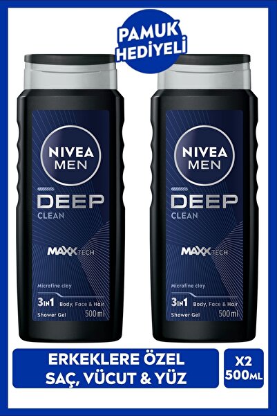 NIVEA MEN Erkek Deep Clean Banyo Ve Duş Jeli 500ml, Vücut Saç Yüz, Erkeksi Ko...