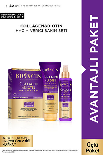 Bioxcin Collagen & Biotin Hacim Şampuanı + Saç Bakım Kremi + Sıvı Saç Kremi