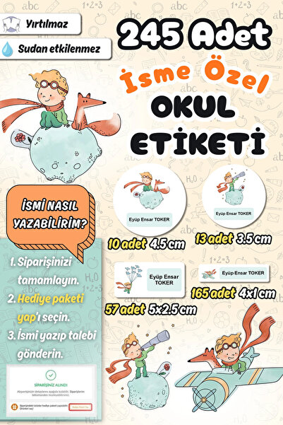 Sticker Ekspres Okul Etiketi Küçük Prens Temalı Kalem Defter Etiketi Özel İsi...