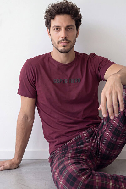 Pijamaevi Pánská pyžamová souprava s krátkým rukávem s potiskem Claret Red Hero