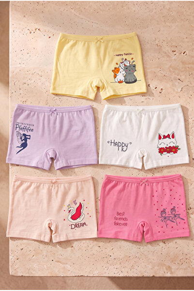 Katia&Bony Girl's Cat Patterned 5-Piece Boxers