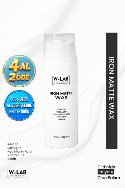 W-Lab Cosmetics Iron Matte Saç Şekillendirici Wax 110 Gr Güçlü Tutuş- Doğal M...
