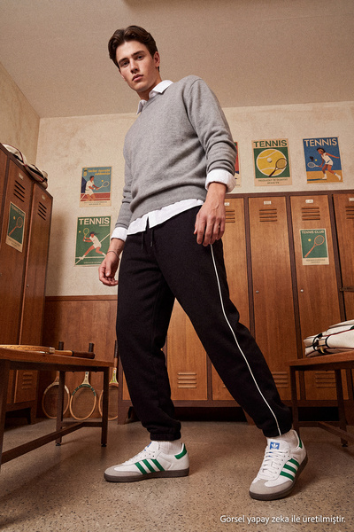 Trendyol Collection Black Regular/Normal Cut Ribbed Thick Sweatpants Tmnaw25E...