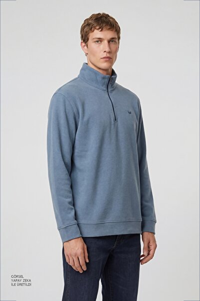 WRANGLER Petrol Erkek Dik Regular Fit Sweatshirt TW2520532405 Petrol Sweatshirt