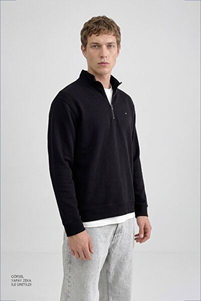 WRANGLER Siyah Erkek Dik Yaka Regular Fit Sweatshirt TW2520532001 Siyah Sweat...