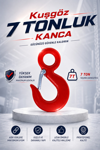 Badem10 Kuşgöz Kanca 7 Ton Çelik Yük Kaldırma Kancası Vinç Halat Zincir Bağla...