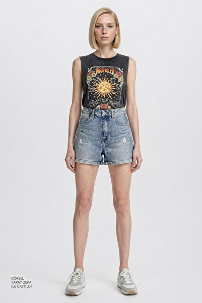 WRANGLER %100 Pamuk Regular Fit Normal Kesim Mavi Mini Denim Jean Şort