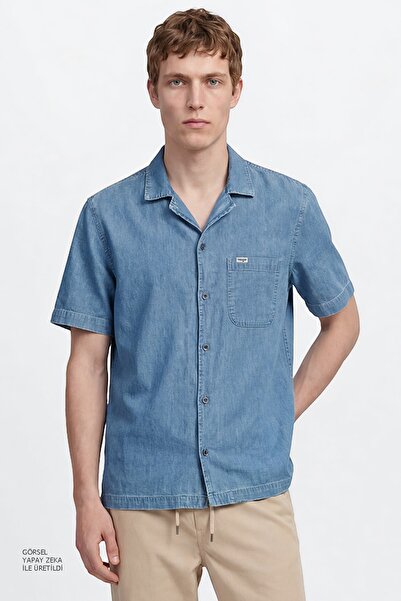 WRANGLER %100 Pamuk Relaxed Fit Rahat Kesim Gömlek Yaka Denim Gömlek