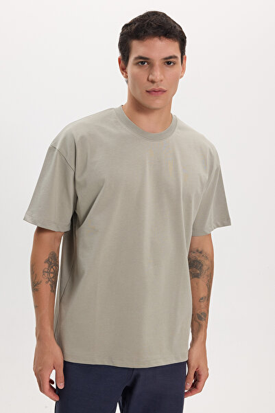 Tudors Men's Boxy Fit Loose Fit 100% Cotton Crew Neck Gray T-Shirt