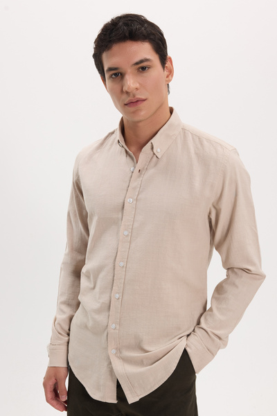 Tudors Men's Slim Fit Slim Fit Long Sleeve 100% Cotton Linen Texture Buttoned...
